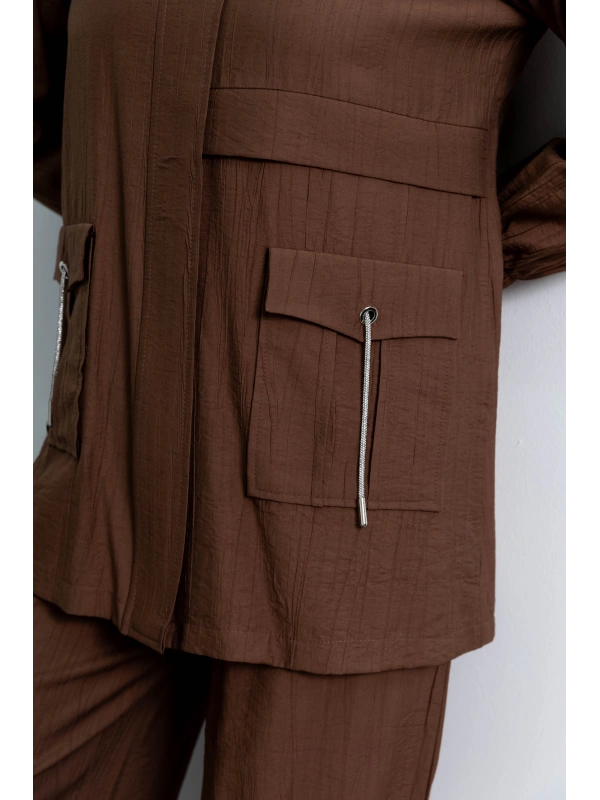 Letafet Cep Detaylı Pantolonlu Takım - KAHVE