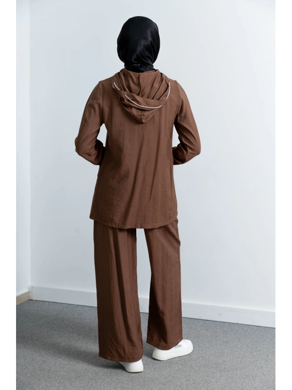 Letafet Cep Detaylı Pantolonlu Takım - KAHVE