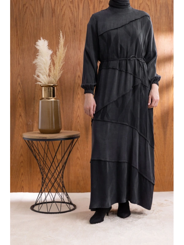 ASİMETRİK KESİM ELBİSE - SİYAH