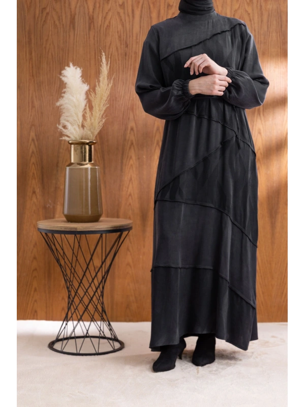 ASİMETRİK KESİM ELBİSE - SİYAH