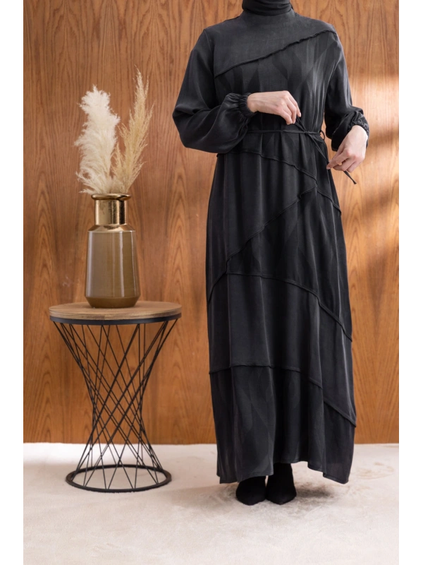 ASİMETRİK KESİM ELBİSE - SİYAH