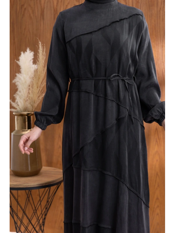 ASİMETRİK KESİM ELBİSE - SİYAH