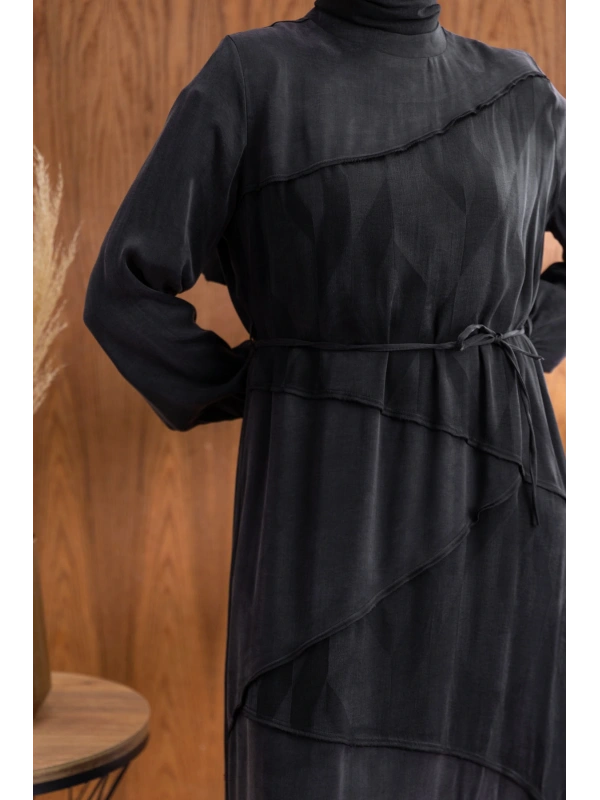 ASİMETRİK KESİM ELBİSE - SİYAH