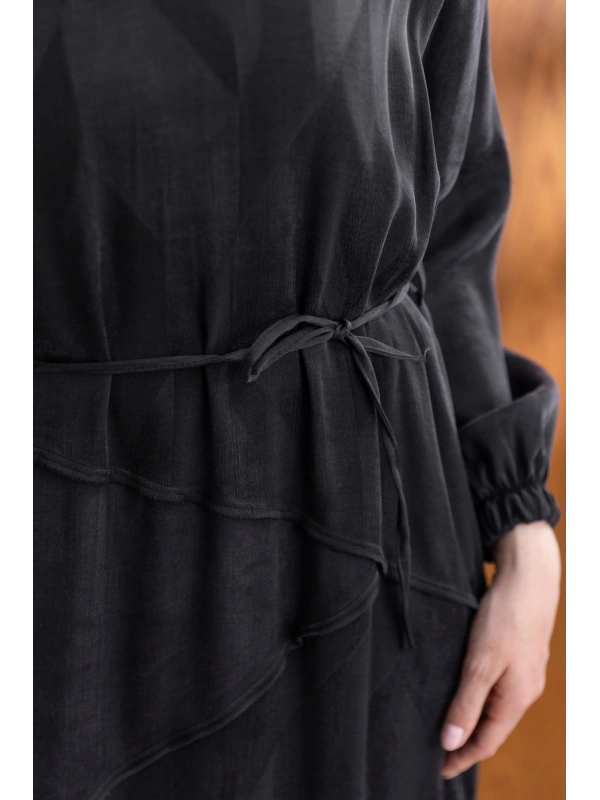 ASİMETRİK KESİM ELBİSE - SİYAH
