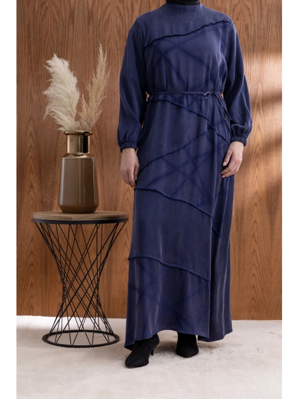 ASİMETRİK KESİM ELBİSE - LACİVERT