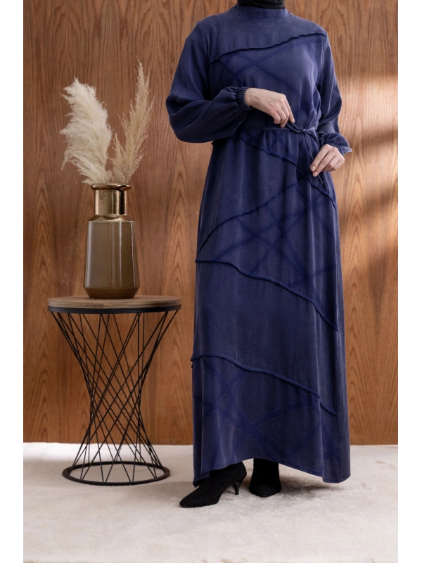 ASİMETRİK KESİM ELBİSE - LACİVERT