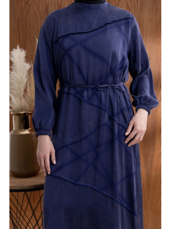 ASİMETRİK KESİM ELBİSE - LACİVERT