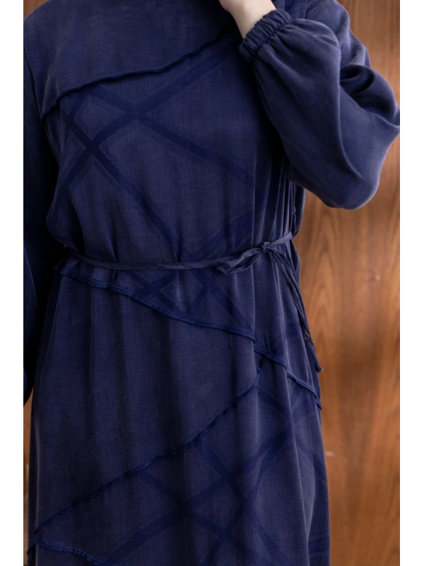 ASİMETRİK KESİM ELBİSE - LACİVERT