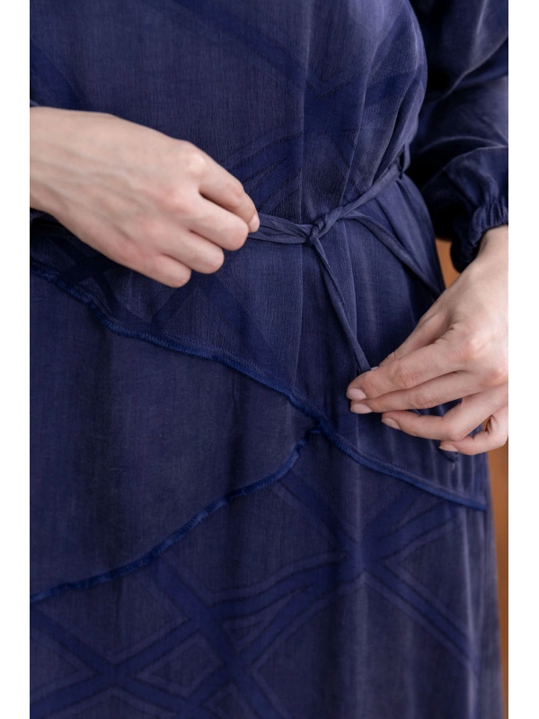 ASİMETRİK KESİM ELBİSE - LACİVERT