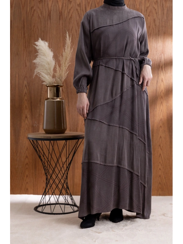 ASİMETRİK KESİM ELBİSE - KAHVE