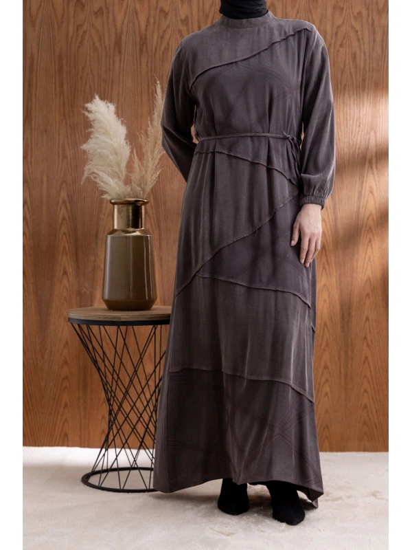 ASİMETRİK KESİM ELBİSE - KAHVE