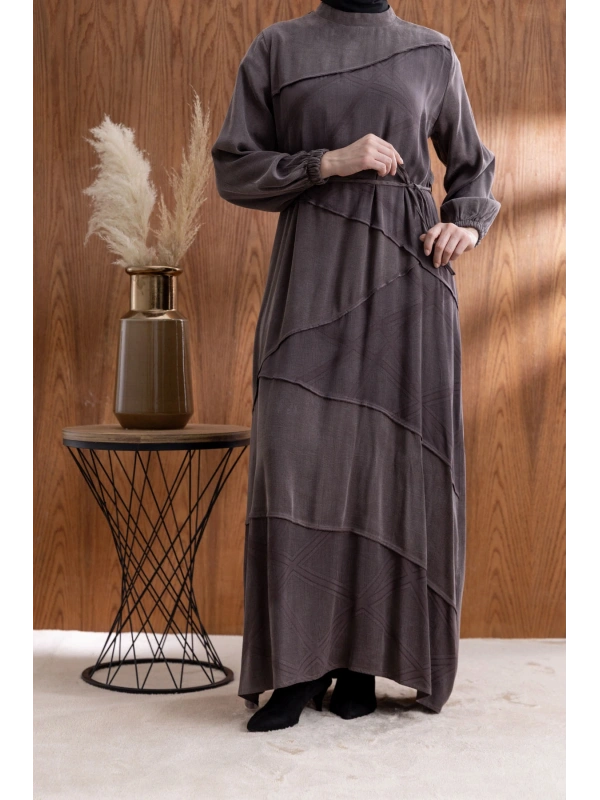 ASİMETRİK KESİM ELBİSE - KAHVE