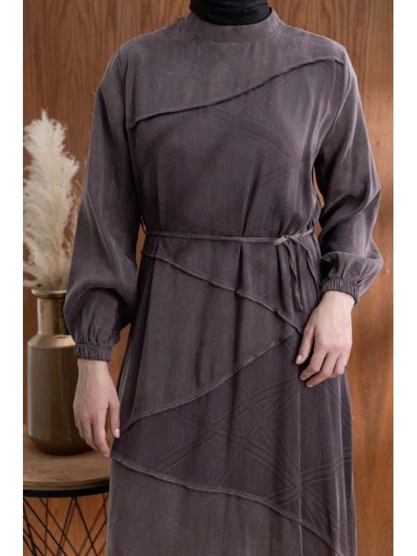 ASİMETRİK KESİM ELBİSE - KAHVE