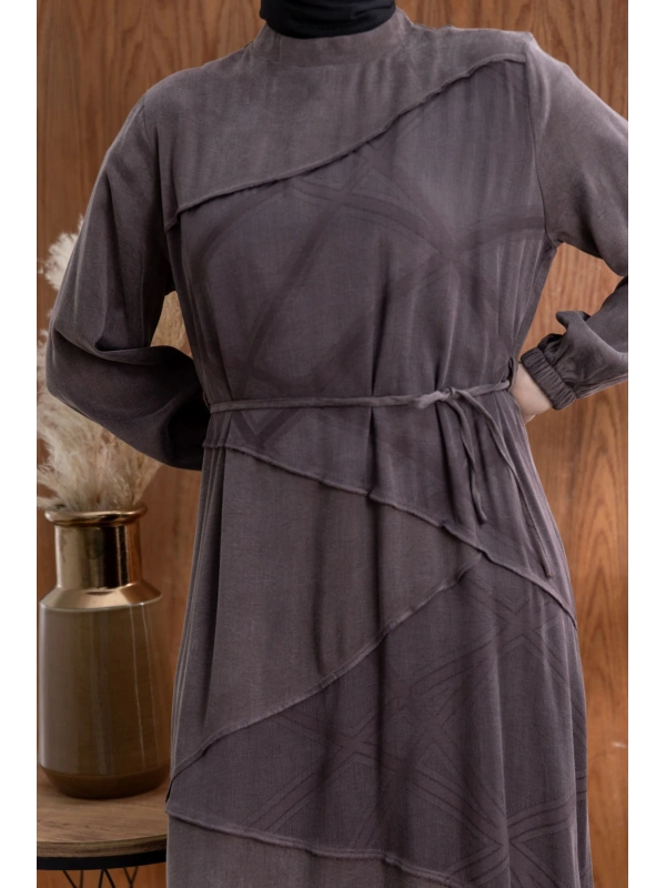 ASİMETRİK KESİM ELBİSE - KAHVE