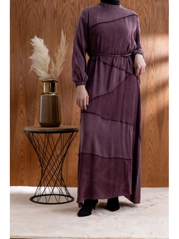 ASİMETRİK KESİM ELBİSE - MÜRDÜM