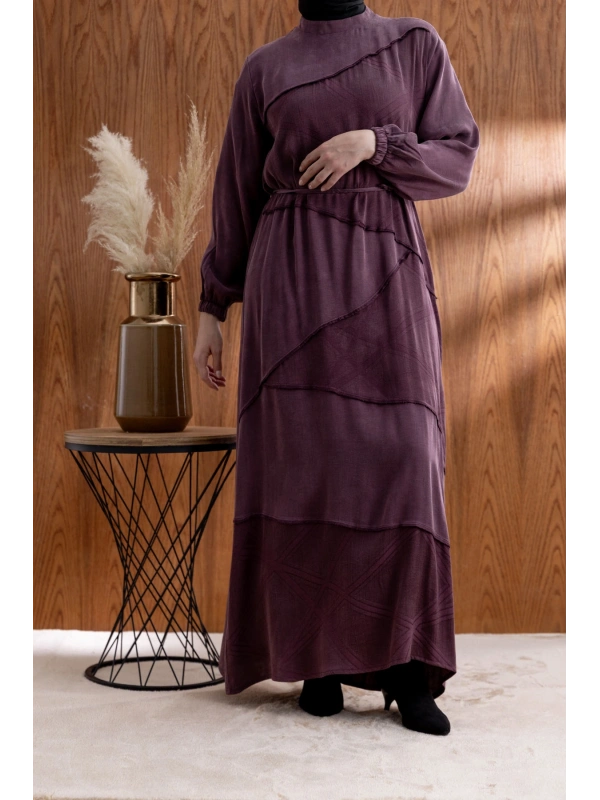 ASİMETRİK KESİM ELBİSE - MÜRDÜM