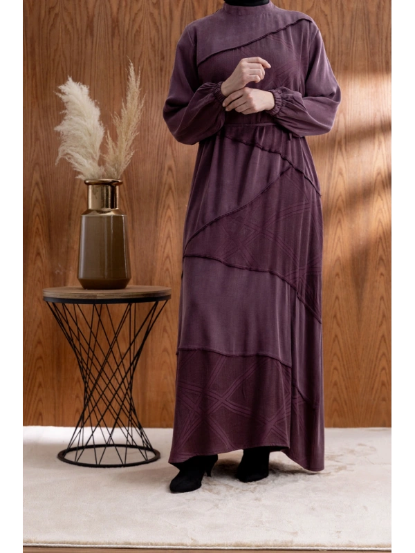 ASİMETRİK KESİM ELBİSE - MÜRDÜM