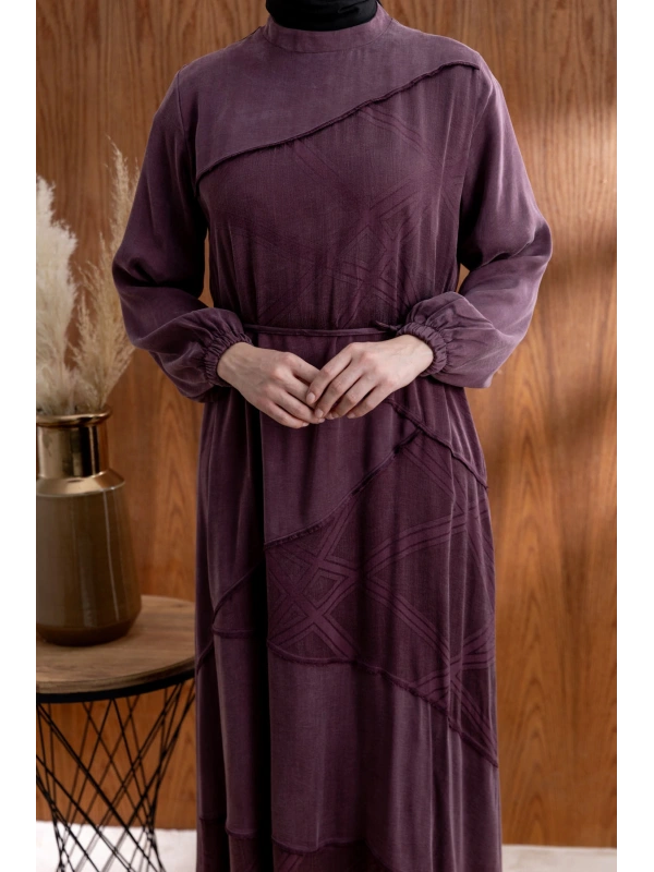 ASİMETRİK KESİM ELBİSE - MÜRDÜM