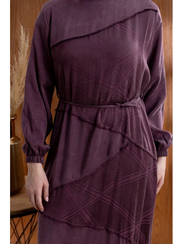 ASİMETRİK KESİM ELBİSE - MÜRDÜM