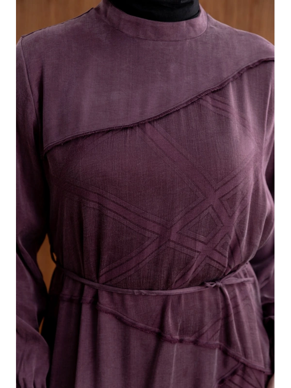 ASİMETRİK KESİM ELBİSE - MÜRDÜM