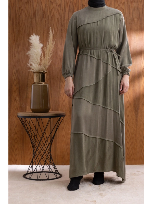 ASİMETRİK KESİM ELBİSE - HAKİ