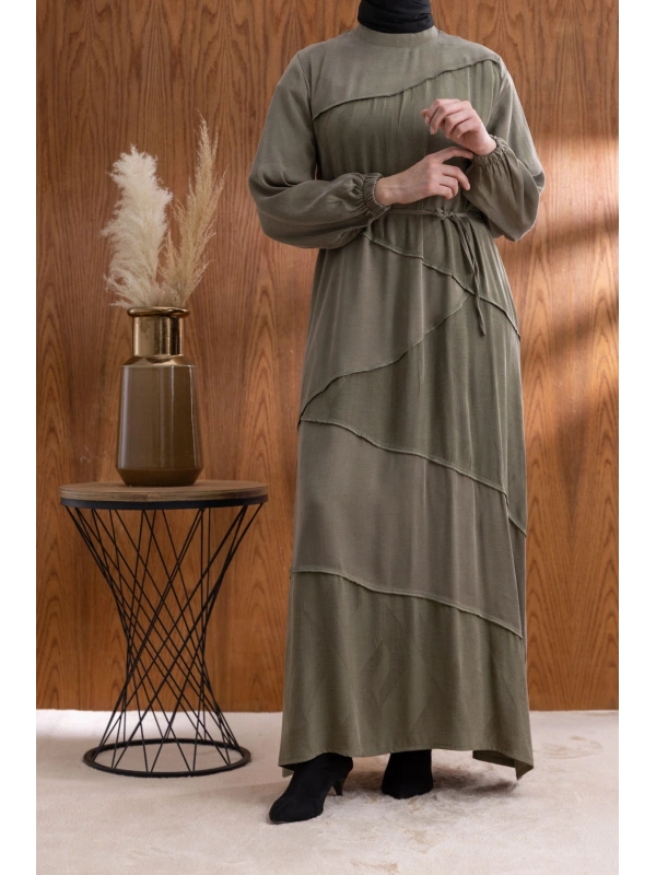 ASİMETRİK KESİM ELBİSE - HAKİ