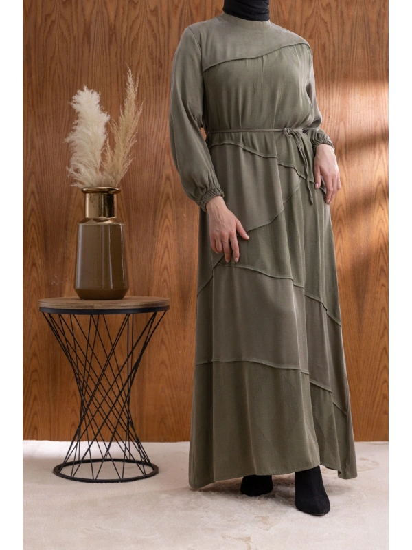 ASİMETRİK KESİM ELBİSE - HAKİ