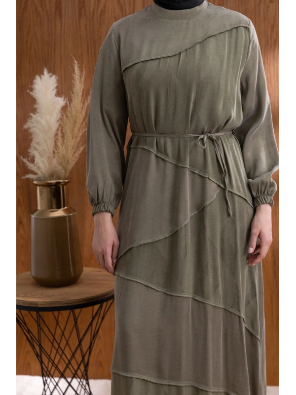 ASİMETRİK KESİM ELBİSE - HAKİ