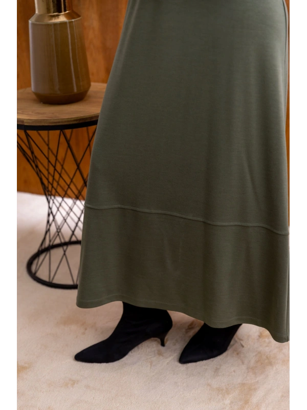 YAKASI VE MANŞETİ RİBANALI ELBİSE - HAKİ