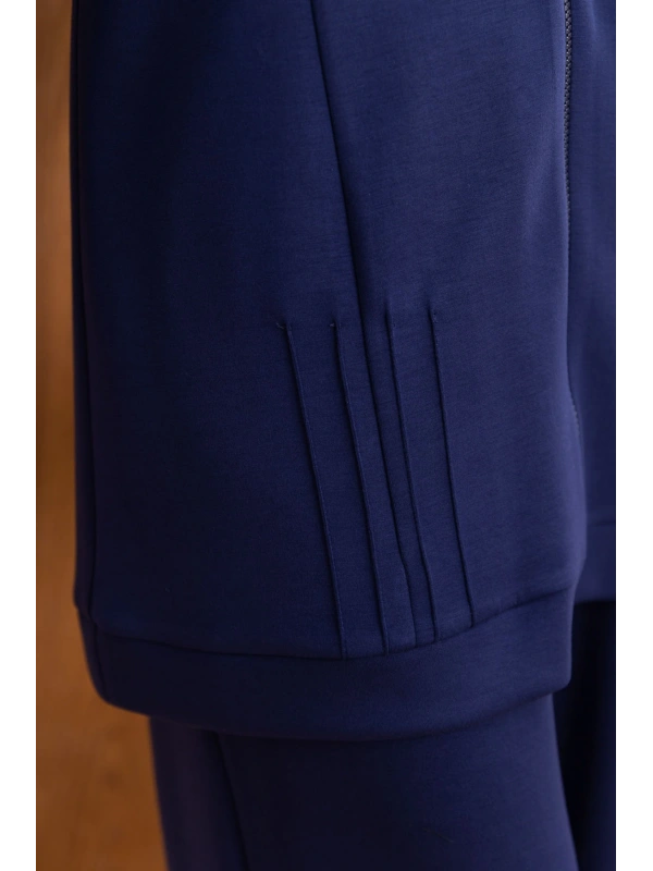 Letafet Kapüşonlu Düğme Detaylı Ceketli Pantolonlu Takım - LACİVERT