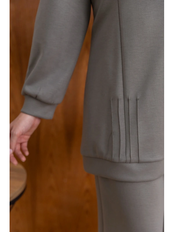 Letafet Kapüşonlu Düğme Detaylı Ceketli Pantolonlu Takım - HAKİ