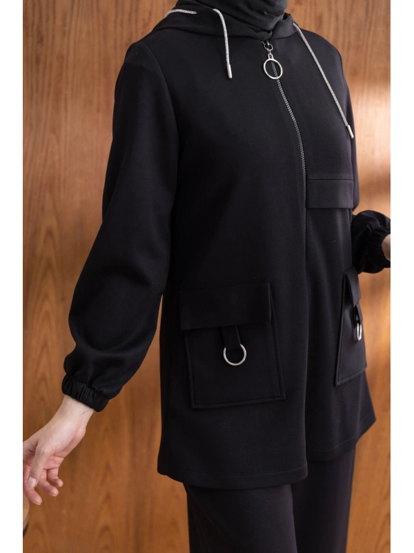 Letafet Cep Detaylı Ceketli Pantolonlu Takım - SİYAH