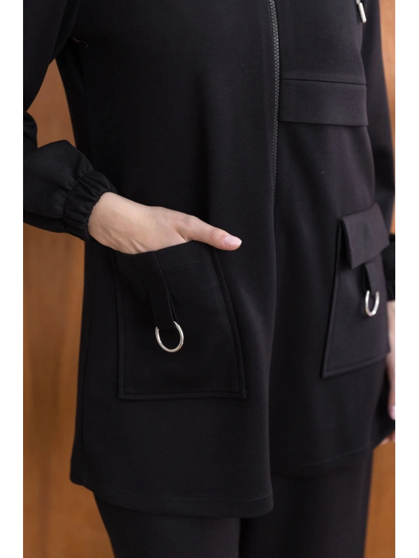 Letafet Cep Detaylı Ceketli Pantolonlu Takım - SİYAH