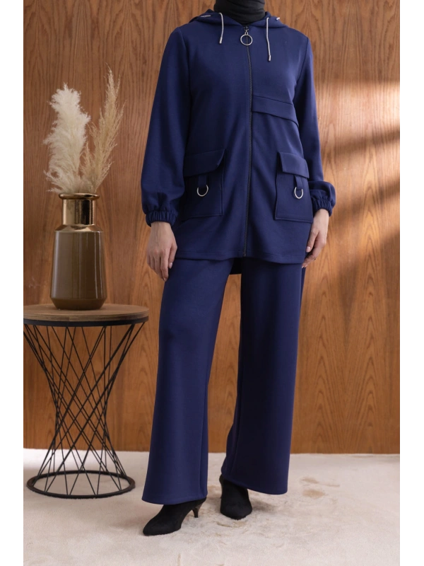 Letafet Cep Detaylı Ceketli Pantolonlu Takım - LACİVERT