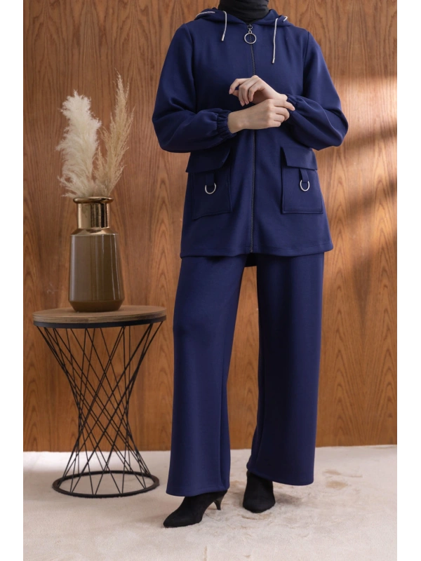Letafet Cep Detaylı Ceketli Pantolonlu Takım - LACİVERT