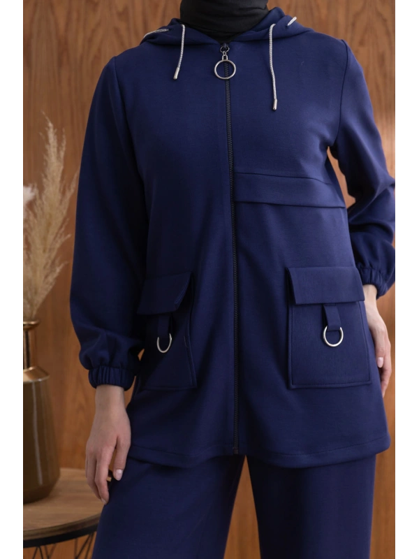 Letafet Cep Detaylı Ceketli Pantolonlu Takım - LACİVERT
