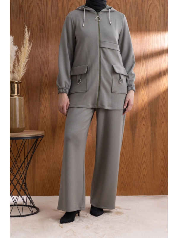Letafet Cep Detaylı Ceketli Pantolonlu Takım - HAKİ