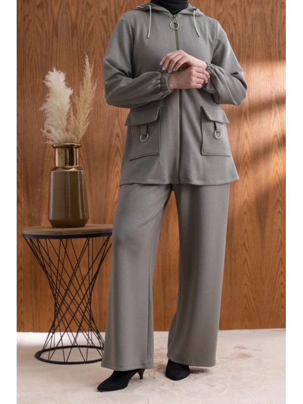Letafet Cep Detaylı Ceketli Pantolonlu Takım - HAKİ