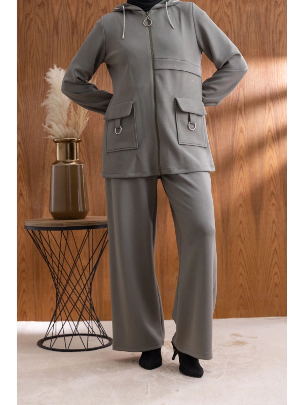 Letafet Cep Detaylı Ceketli Pantolonlu Takım - HAKİ