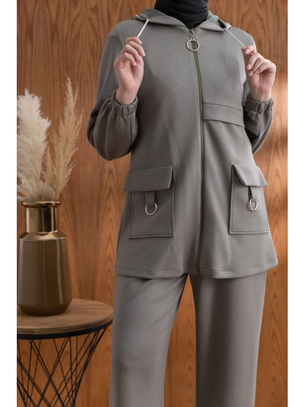 Letafet Cep Detaylı Ceketli Pantolonlu Takım - HAKİ