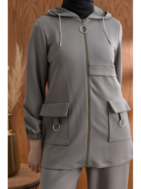 Letafet Cep Detaylı Ceketli Pantolonlu Takım - HAKİ