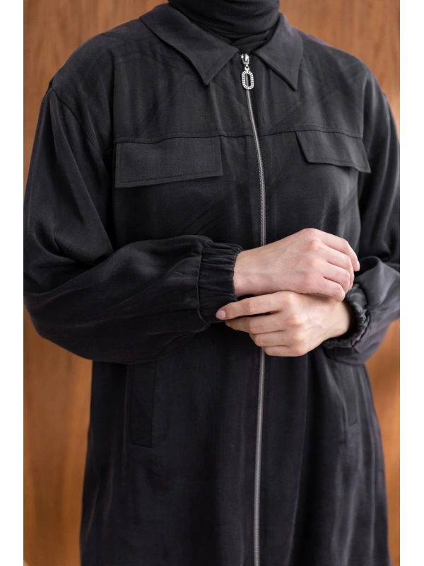 CEP KAPAKLI ÖNÜ FERMUARLI PANTOLONLU TAKIM - SİYAH