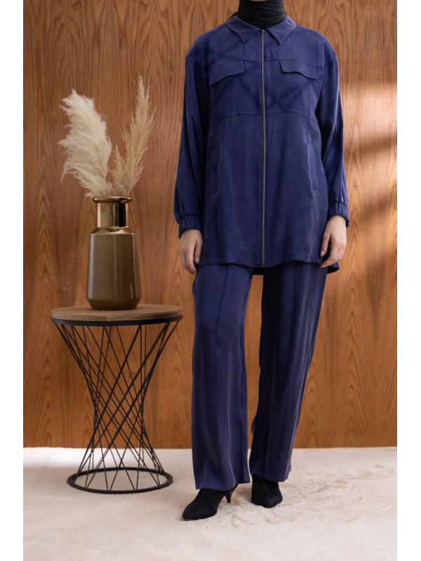 CEP KAPAKLI ÖNÜ FERMUARLI PANTOLONLU TAKIM - LACİVERT