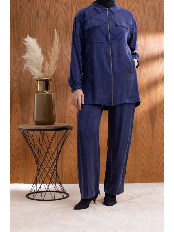 CEP KAPAKLI ÖNÜ FERMUARLI PANTOLONLU TAKIM - LACİVERT