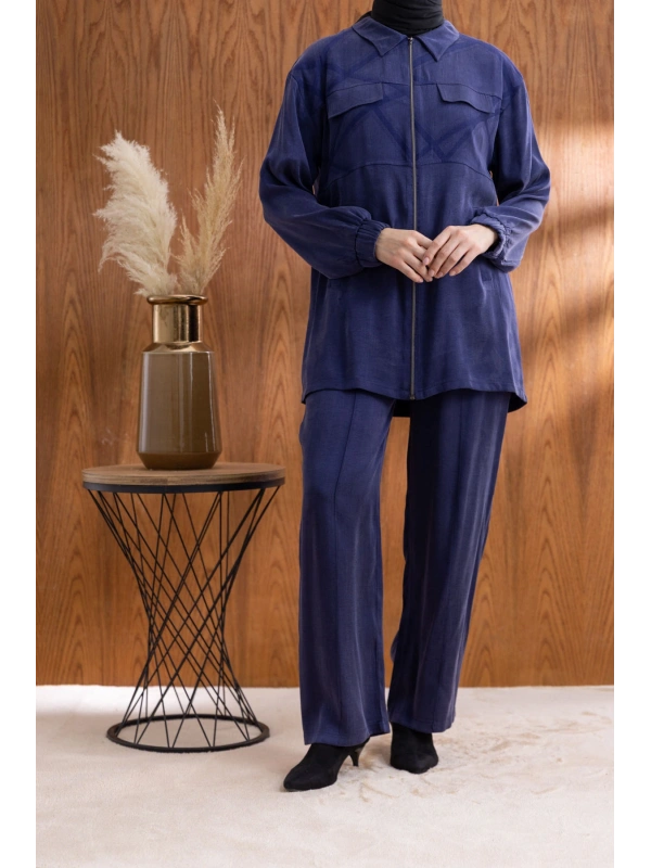 CEP KAPAKLI ÖNÜ FERMUARLI PANTOLONLU TAKIM - LACİVERT