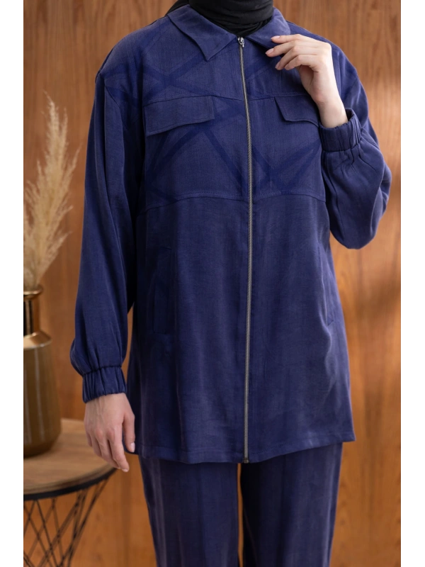 CEP KAPAKLI ÖNÜ FERMUARLI PANTOLONLU TAKIM - LACİVERT