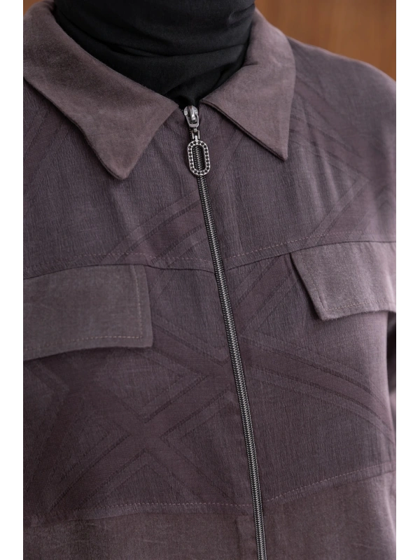 CEP KAPAKLI ÖNÜ FERMUARLI PANTOLONLU TAKIM - KAHVE