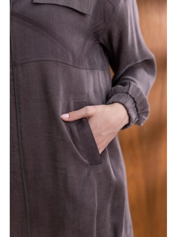 CEP KAPAKLI ÖNÜ FERMUARLI PANTOLONLU TAKIM - KAHVE