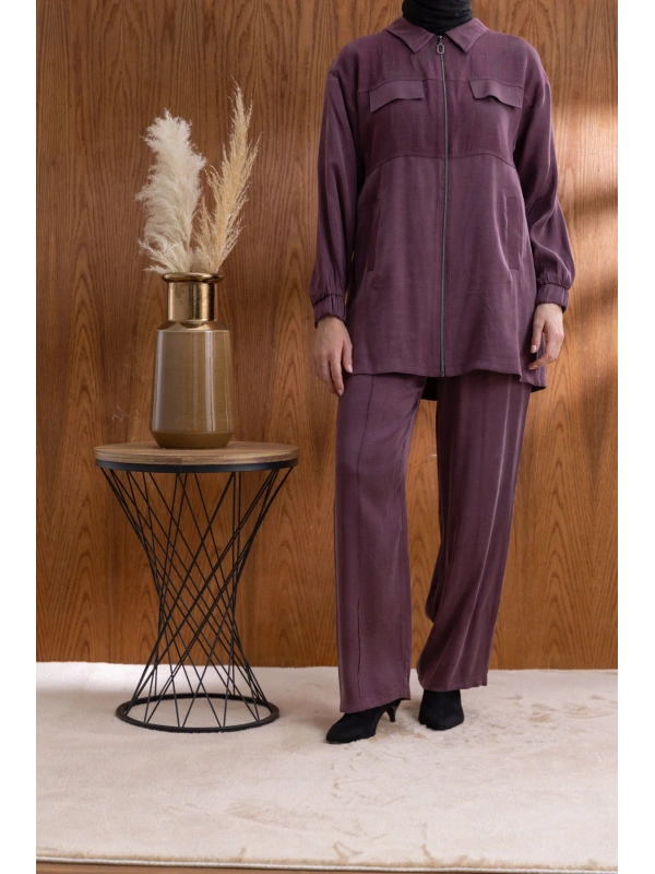 CEP KAPAKLI ÖNÜ FERMUARLI PANTOLONLU TAKIM - MÜRDÜM