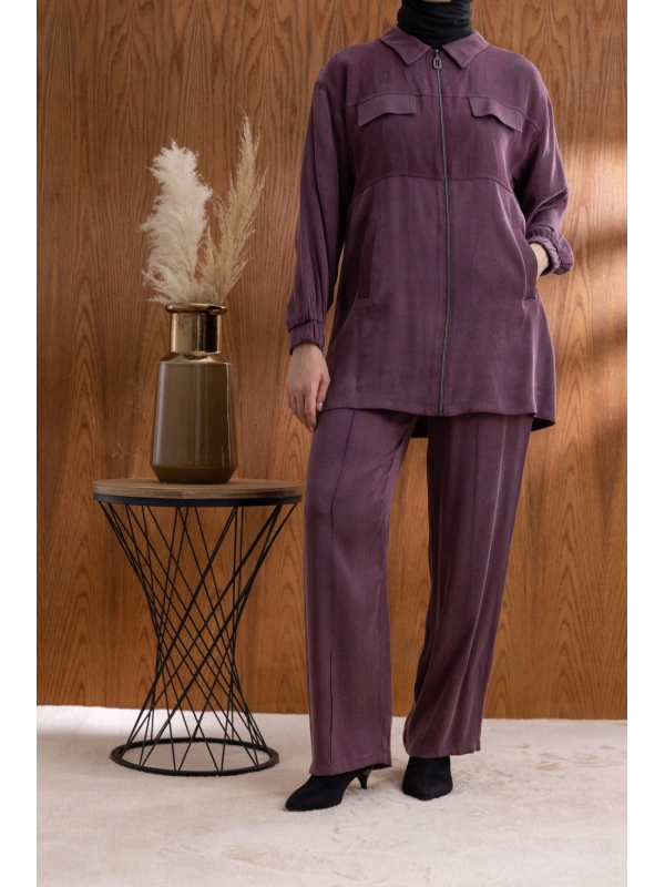 CEP KAPAKLI ÖNÜ FERMUARLI PANTOLONLU TAKIM - MÜRDÜM